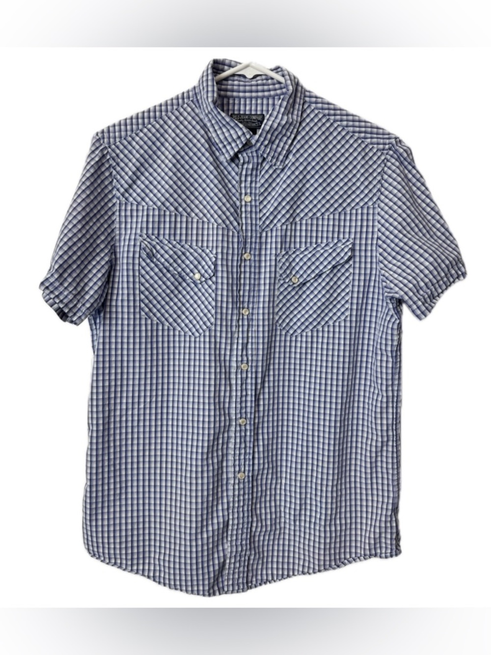 Vintage Polo Jeans Co Ralph Lauren Western Pearl Snap Shirt Blue Plaid Cowboy M